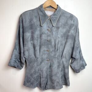 Vintage 90s Dorothy Schoelen Button Up Peplum Blouse Small Statement Minimalist